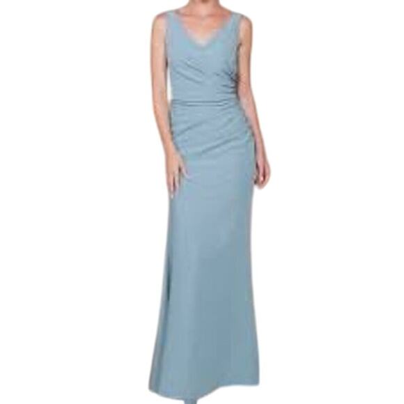 REVELRY French Blue Dawson Crepe Long Sleeveless Formal Bridesmaid Gown Dress 0 - Picture 1 of 12
